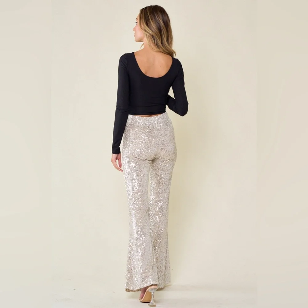 Junior Fit Sequined Flare Leg Pants - Picture 5 of 5